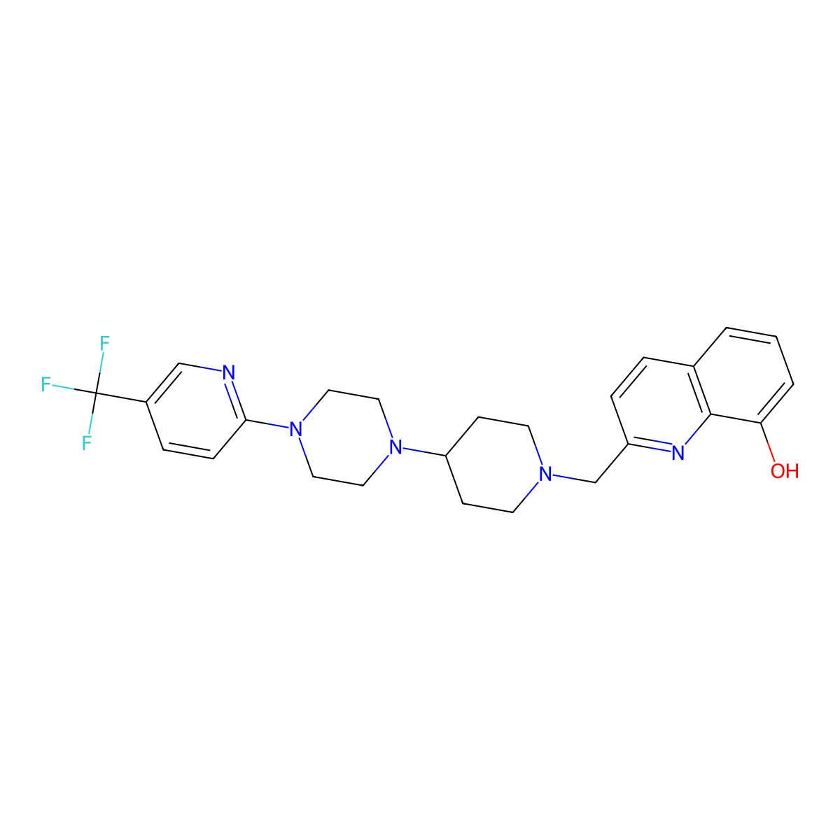 2-[(4-{4-[5-(Trifluoromethyl)pyridin-2-yl]piperazin-1-yl}piperidin-1-yl)methyl]quinolin-8-ol molecular structure, CAS 2549029-97-0