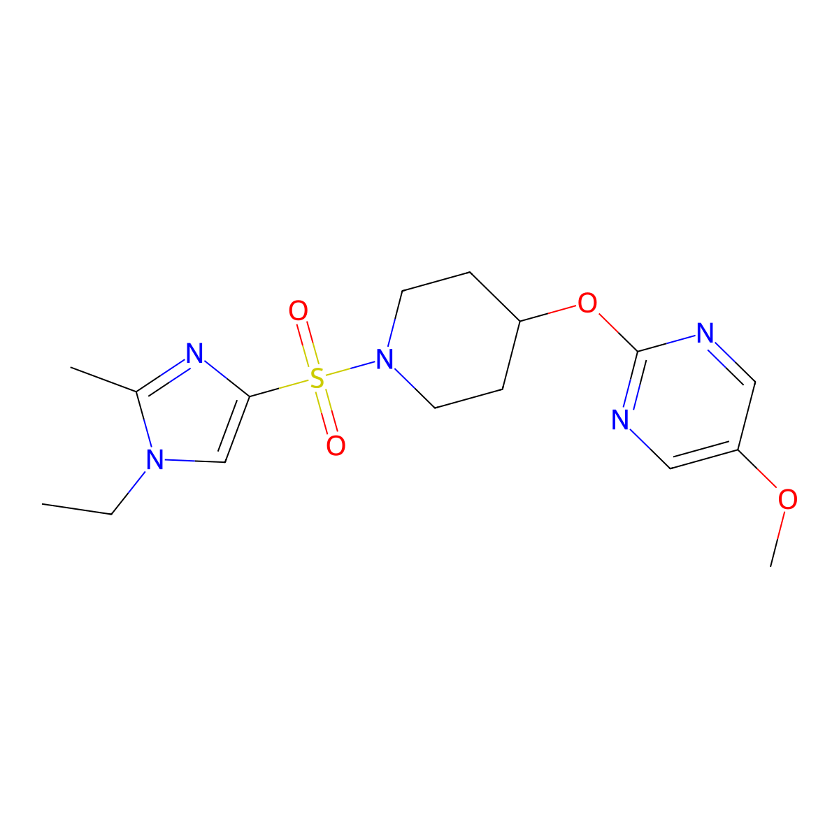 2-({1-[(1-ethyl-2-methyl-1H-imidazol-4-yl)sulfonyl]piperidin-4-yl}oxy)-5-methoxypyrimidine molecular structure, CAS 2549030-01-3