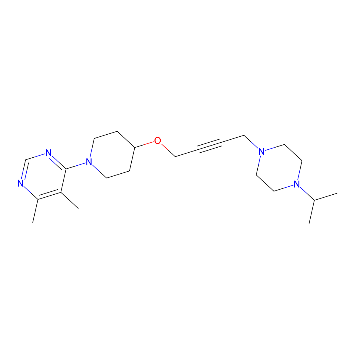 4,5-Dimethyl-6-[4-({4-[4-(propan-2-yl)piperazin-1-yl]but-2-yn-1-yl}oxy)piperidin-1-yl]pyrimidine molecular structure, CAS 2549030-03-5