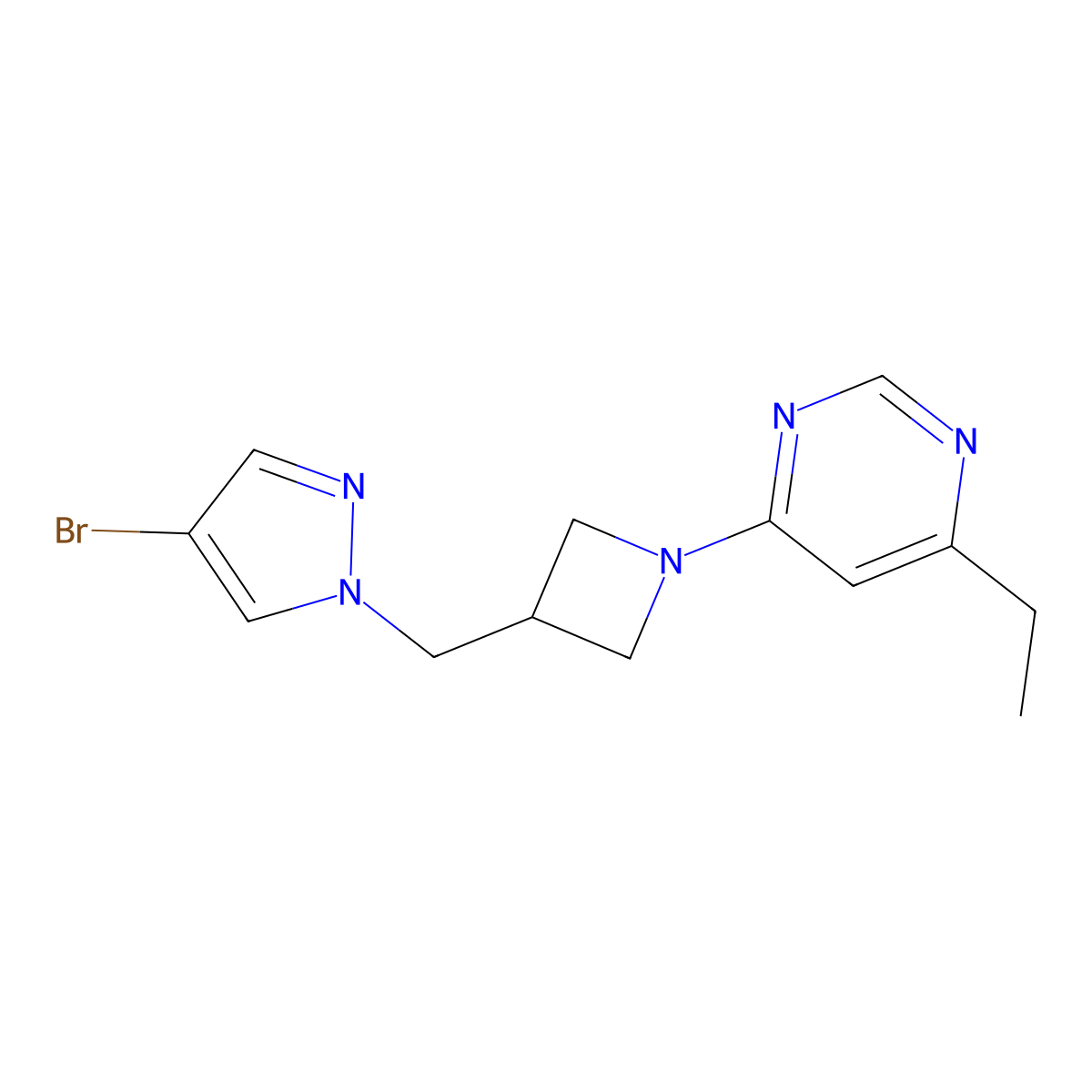 4-{3-[(4-bromo-1H-pyrazol-1-yl)methyl]azetidin-1-yl}-6-ethylpyrimidine molecular structure, CAS 2549030-07-9
