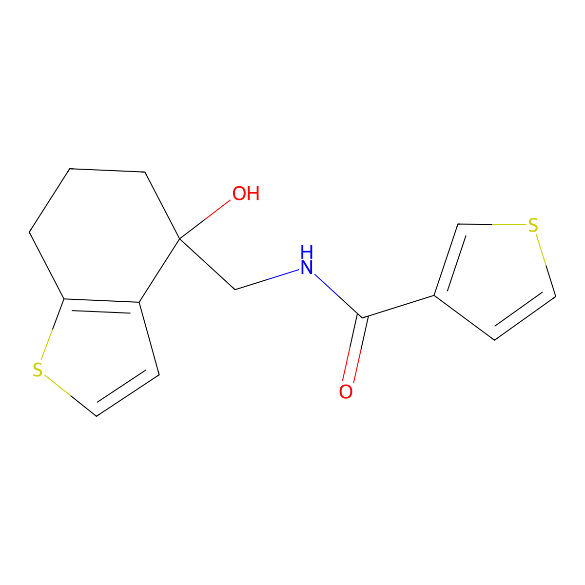 N-[(4-hydroxy-4,5,6,7-tetrahydro-1-benzothiophen-4-yl)methyl]thiophene-3-carboxamide molecular structure, CAS 2549030-09-1