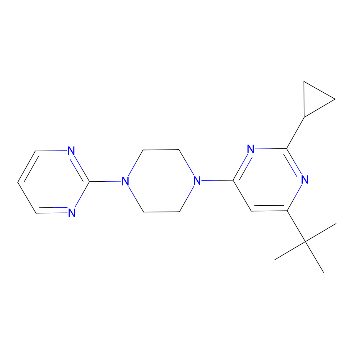 4-Tert-butyl-2-cyclopropyl-6-[4-(pyrimidin-2-yl)piperazin-1-yl]pyrimidine molecular structure, CAS 2549030-14-8