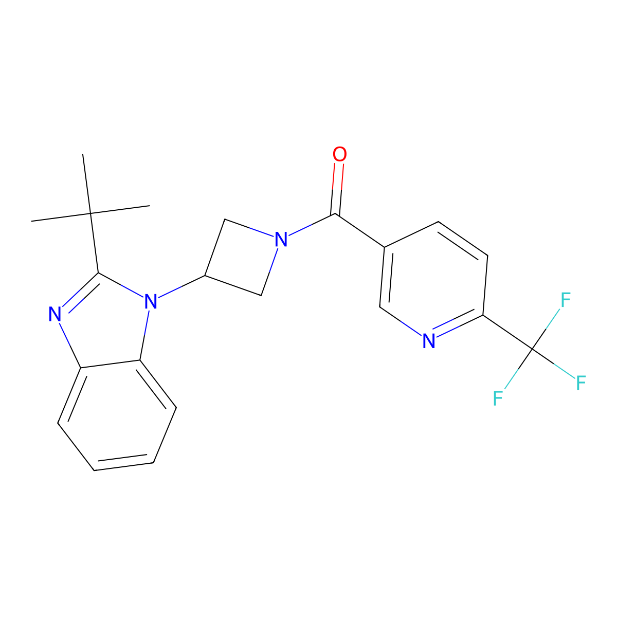 2-tert-butyl-1-{1-[6-(trifluoromethyl)pyridine-3-carbonyl]azetidin-3-yl}-1H-1,3-benzodiazole molecular structure, CAS 2549030-16-0