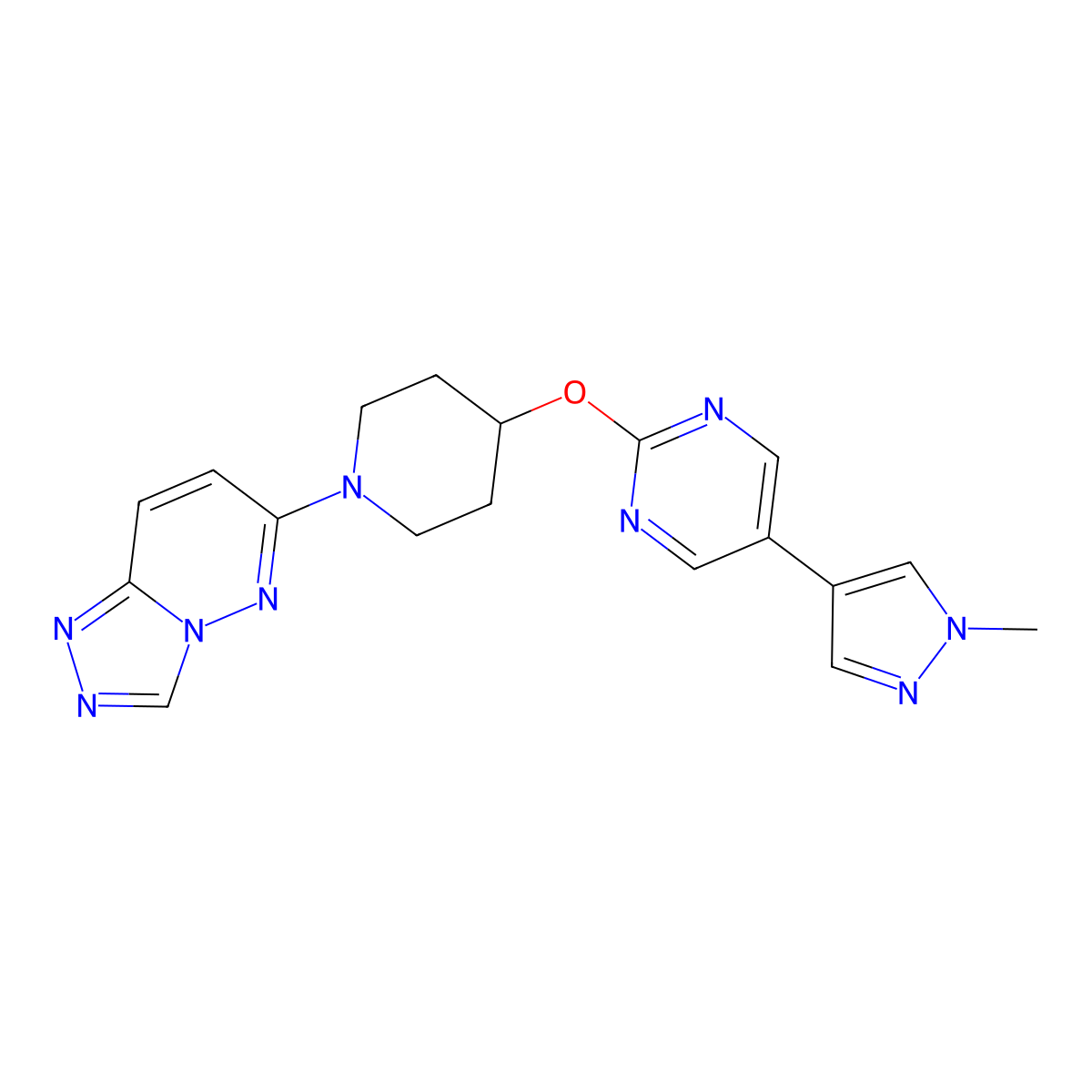 5-(1-methyl-1H-pyrazol-4-yl)-2-[(1-{[1,2,4]triazolo[4,3-b]pyridazin-6-yl}piperidin-4-yl)oxy]pyrimidine molecular structure, CAS 2549030-17-1