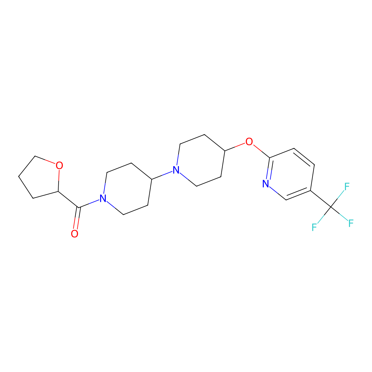 1'-(Oxolane-2-carbonyl)-4-{[5-(trifluoromethyl)pyridin-2-yl]oxy}-1,4'-bipiperidine molecular structure, CAS 2549030-19-3