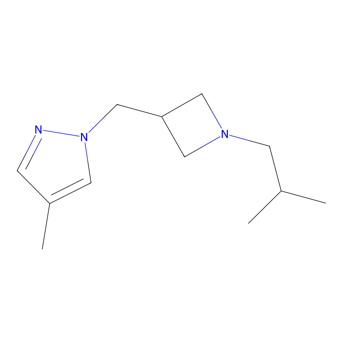 4-methyl-1-{[1-(2-methylpropyl)azetidin-3-yl]methyl}-1H-pyrazole molecular structure, CAS 2549030-21-7