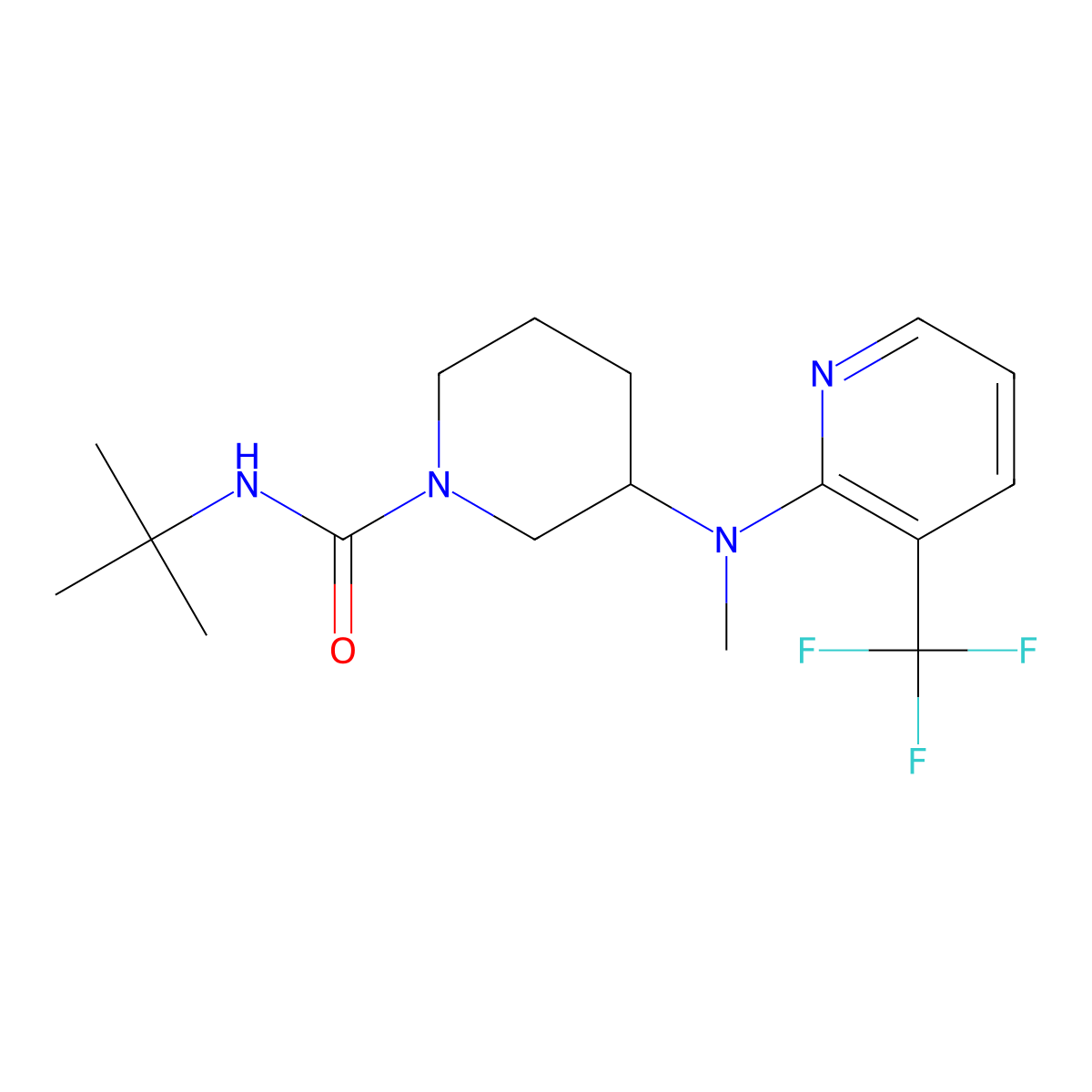 N-tert-butyl-3-{methyl[3-(trifluoromethyl)pyridin-2-yl]amino}piperidine-1-carboxamide molecular structure, CAS 2549030-24-0