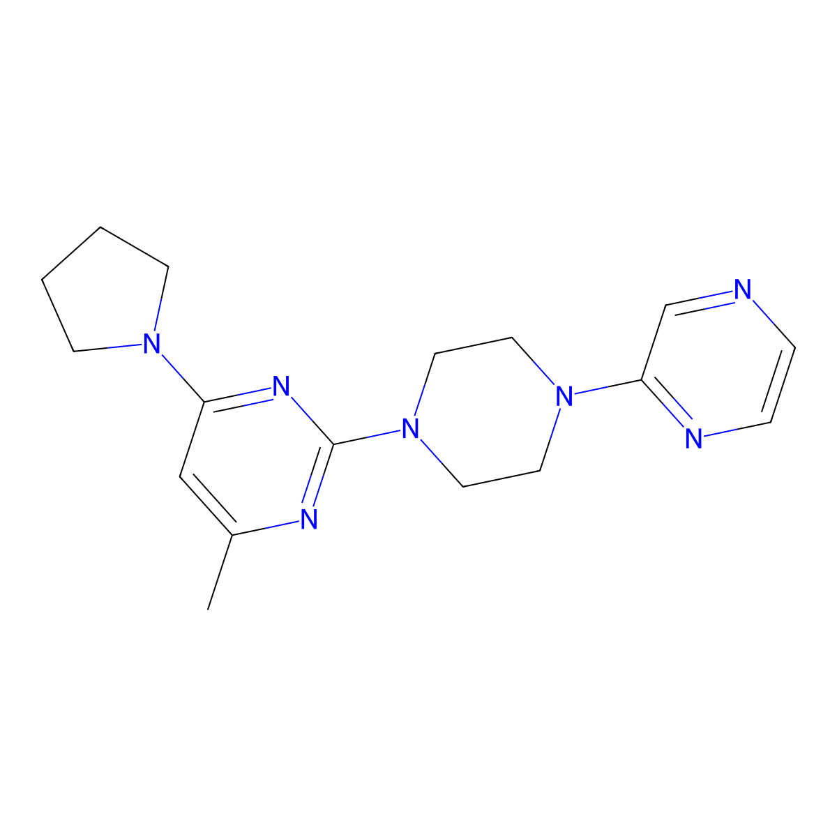 4-Methyl-2-[4-(pyrazin-2-yl)piperazin-1-yl]-6-(pyrrolidin-1-yl)pyrimidine molecular structure, CAS 2549030-28-4