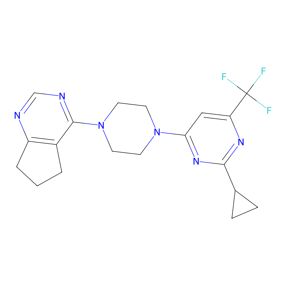 4-(4-{5H,6H,7H-cyclopenta[d]pyrimidin-4-yl}piperazin-1-yl)-2-cyclopropyl-6-(trifluoromethyl)pyrimidine molecular structure, CAS 2549030-33-1