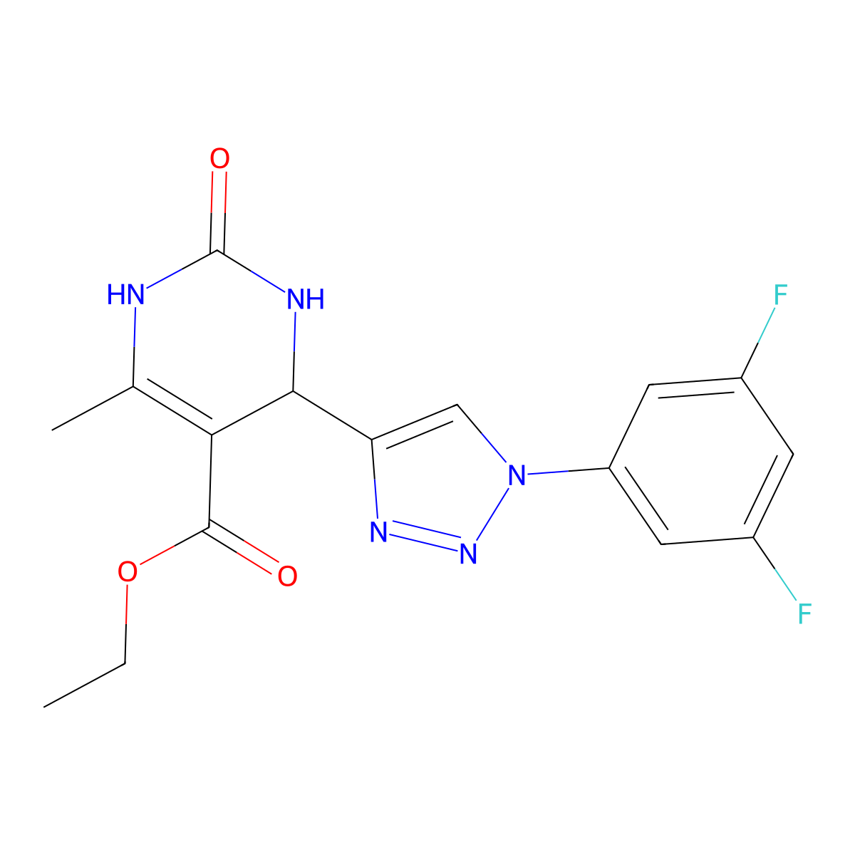 ethyl 4-[1-(3,5-difluorophenyl)-1H-1,2,3-triazol-4-yl]-6-methyl-2-oxo-1,2,3,4-tetrahydropyrimidine-5-carboxylate molecular structure, CAS 2549030-36-4