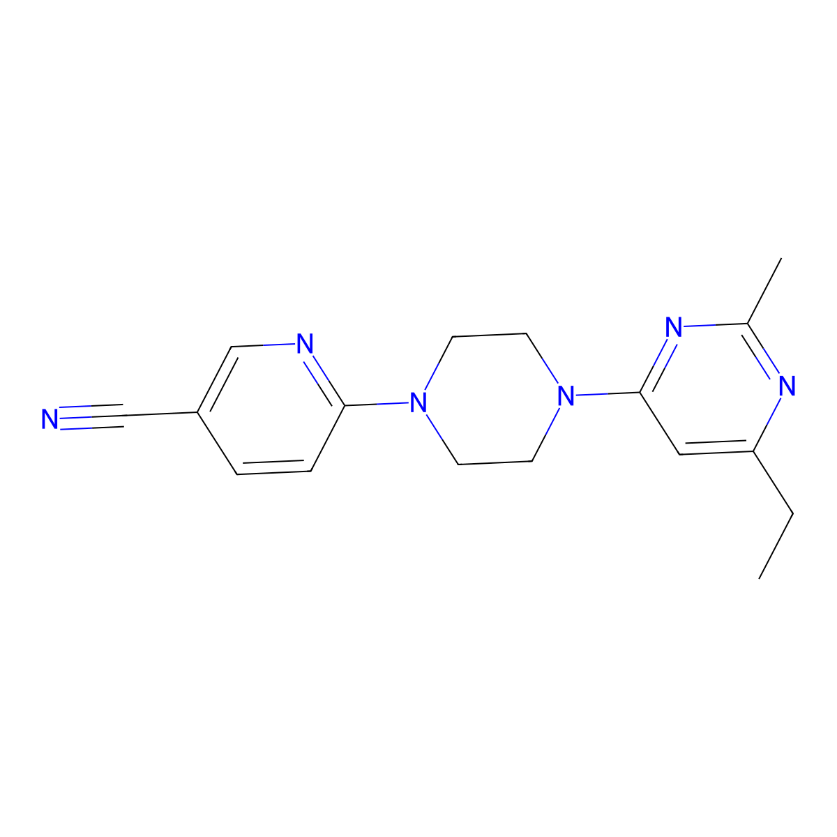 6-[4-(6-Ethyl-2-methylpyrimidin-4-yl)piperazin-1-yl]pyridine-3-carbonitrile molecular structure, CAS 2549030-40-0