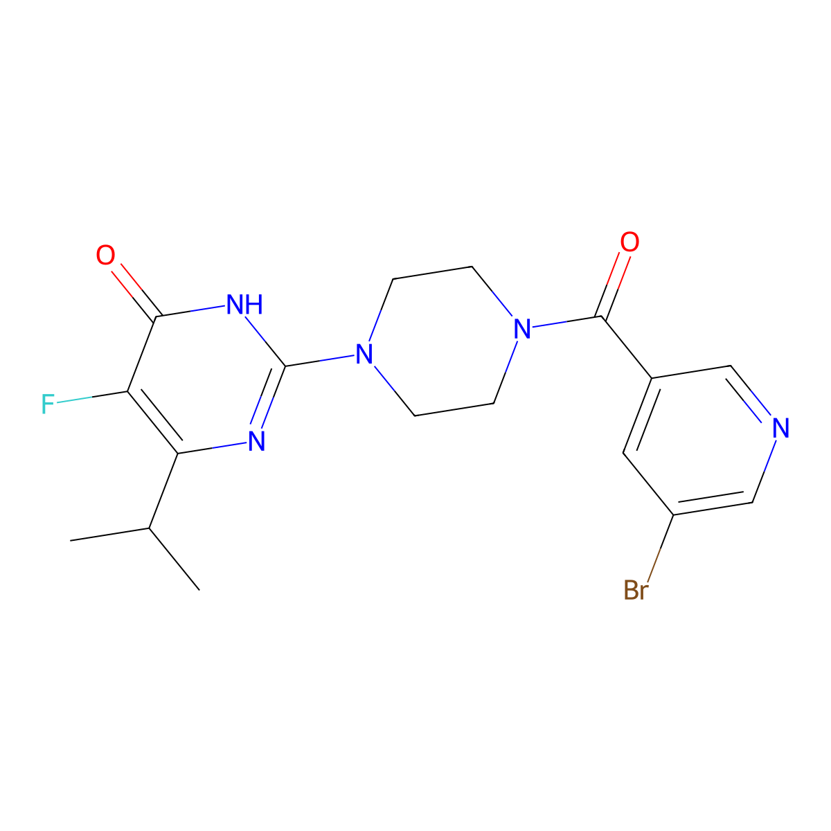 2-[4-(5-Bromopyridine-3-carbonyl)piperazin-1-yl]-5-fluoro-6-(propan-2-yl)-3,4-dihydropyrimidin-4-one molecular structure, CAS 2549030-41-1