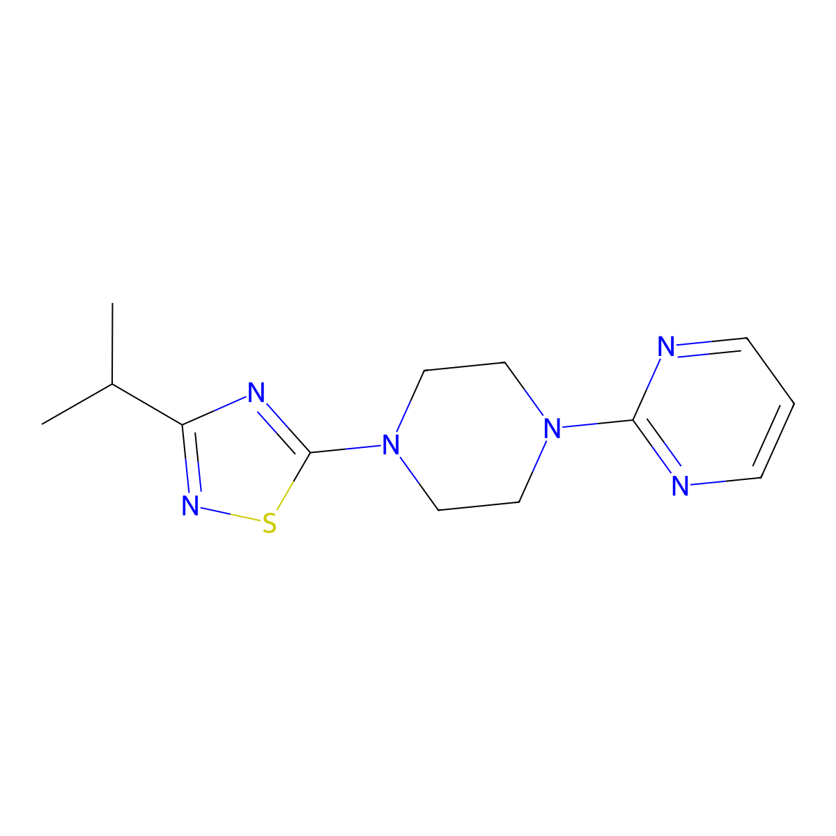 2-{4-[3-(Propan-2-yl)-1,2,4-thiadiazol-5-yl]piperazin-1-yl}pyrimidine molecular structure, CAS 2549030-43-3