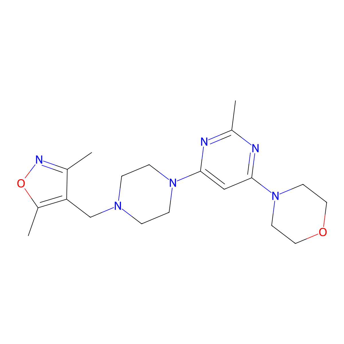 4-(6-{4-[(3,5-Dimethyl-1,2-oxazol-4-yl)methyl]piperazin-1-yl}-2-methylpyrimidin-4-yl)morpholine molecular structure, CAS 2549030-49-9
