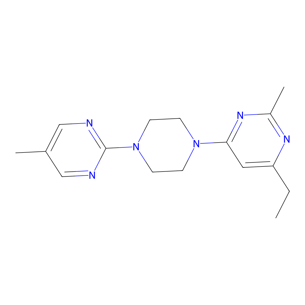 4-Ethyl-2-methyl-6-[4-(5-methylpyrimidin-2-yl)piperazin-1-yl]pyrimidine molecular structure, CAS 2549030-50-2