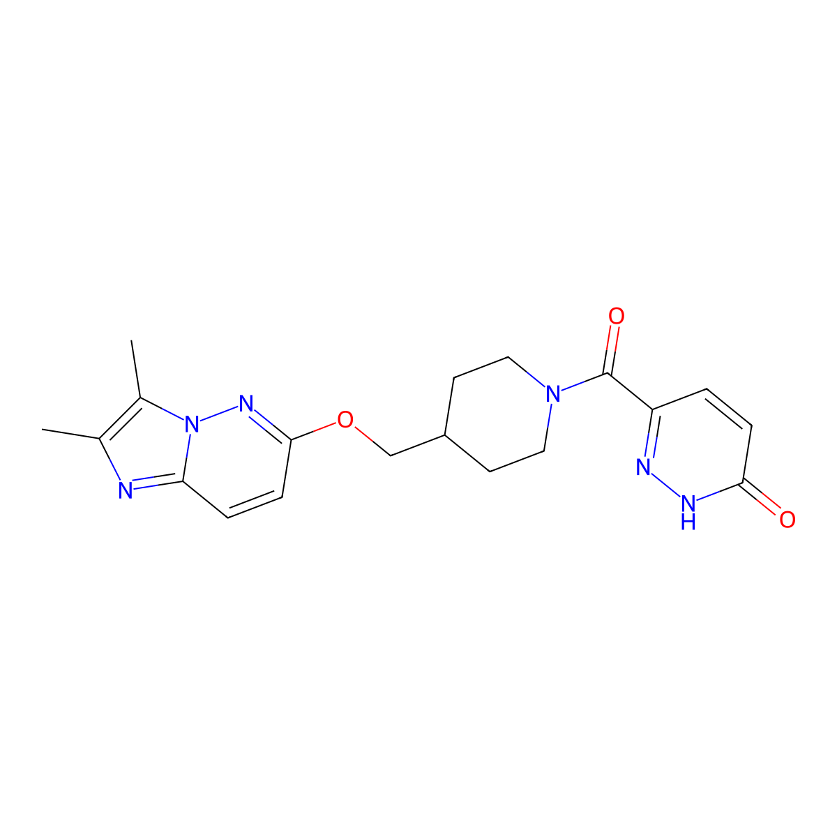 6-{4-[({2,3-Dimethylimidazo[1,2-b]pyridazin-6-yl}oxy)methyl]piperidine-1-carbonyl}-2,3-dihydropyridazin-3-one molecular structure, CAS 2549030-51-3