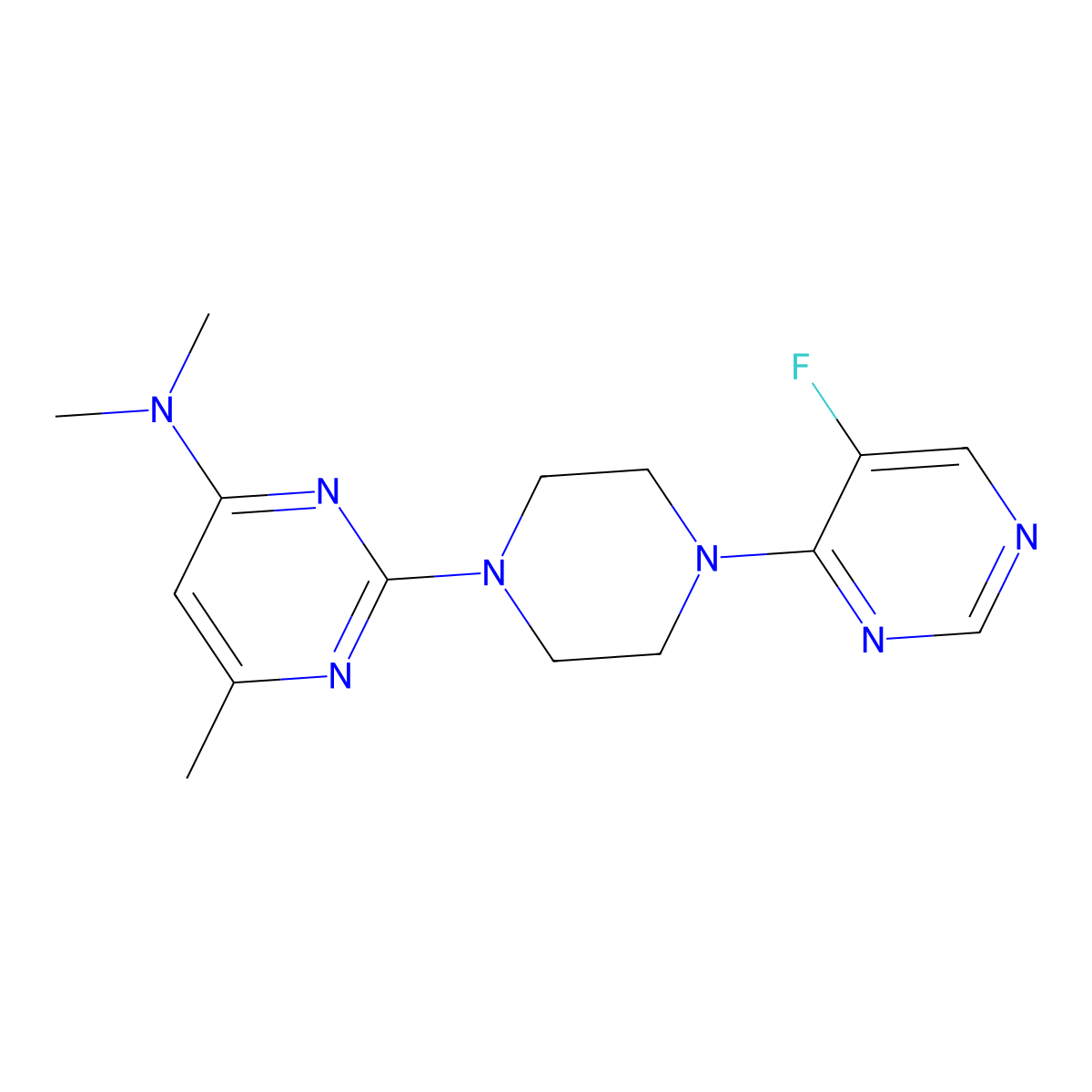 2-[4-(5-fluoropyrimidin-4-yl)piperazin-1-yl]-N,N,6-trimethylpyrimidin-4-amine molecular structure, CAS 2549030-53-5