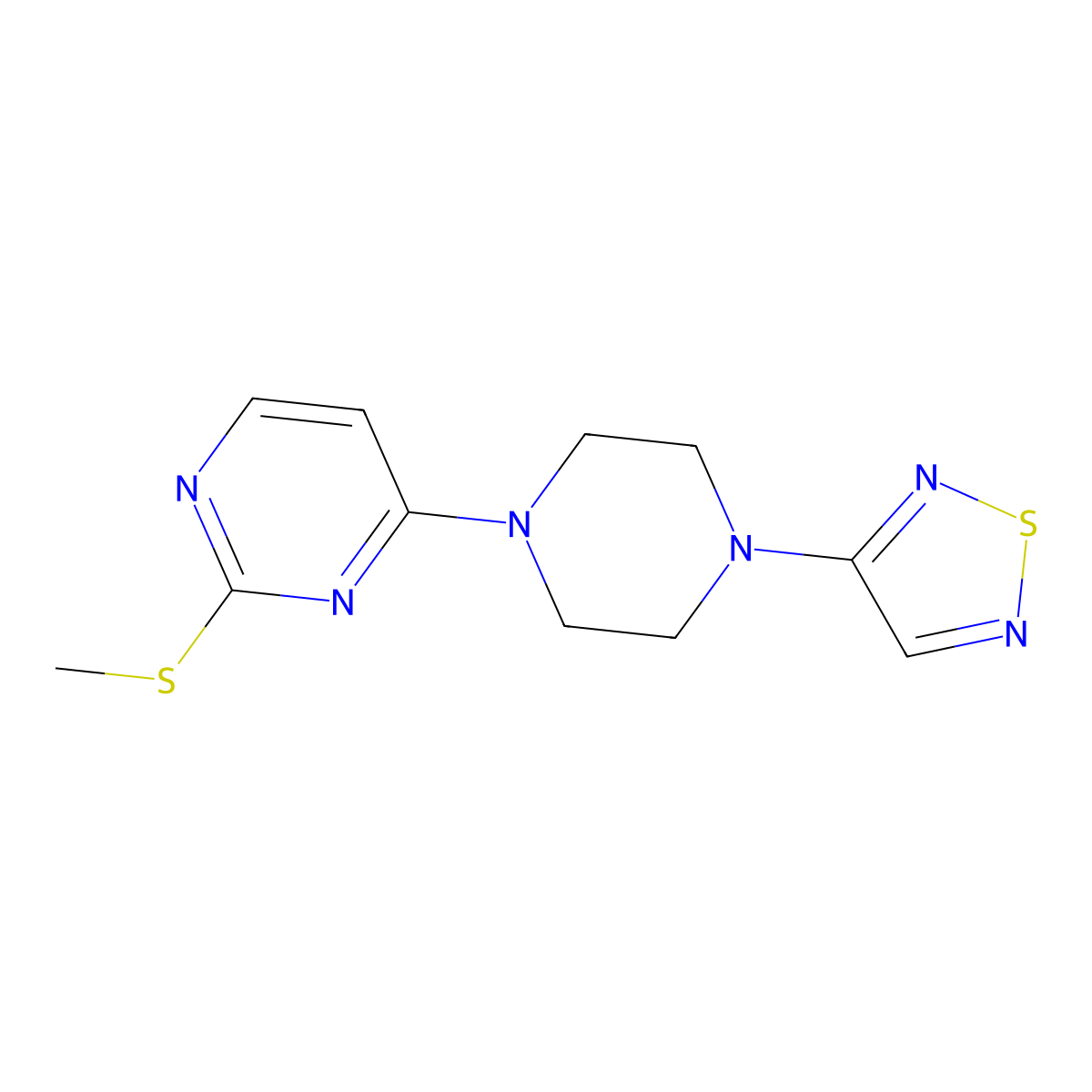 2-(Methylsulfanyl)-4-[4-(1,2,5-thiadiazol-3-yl)piperazin-1-yl]pyrimidine molecular structure, CAS 2549030-63-7