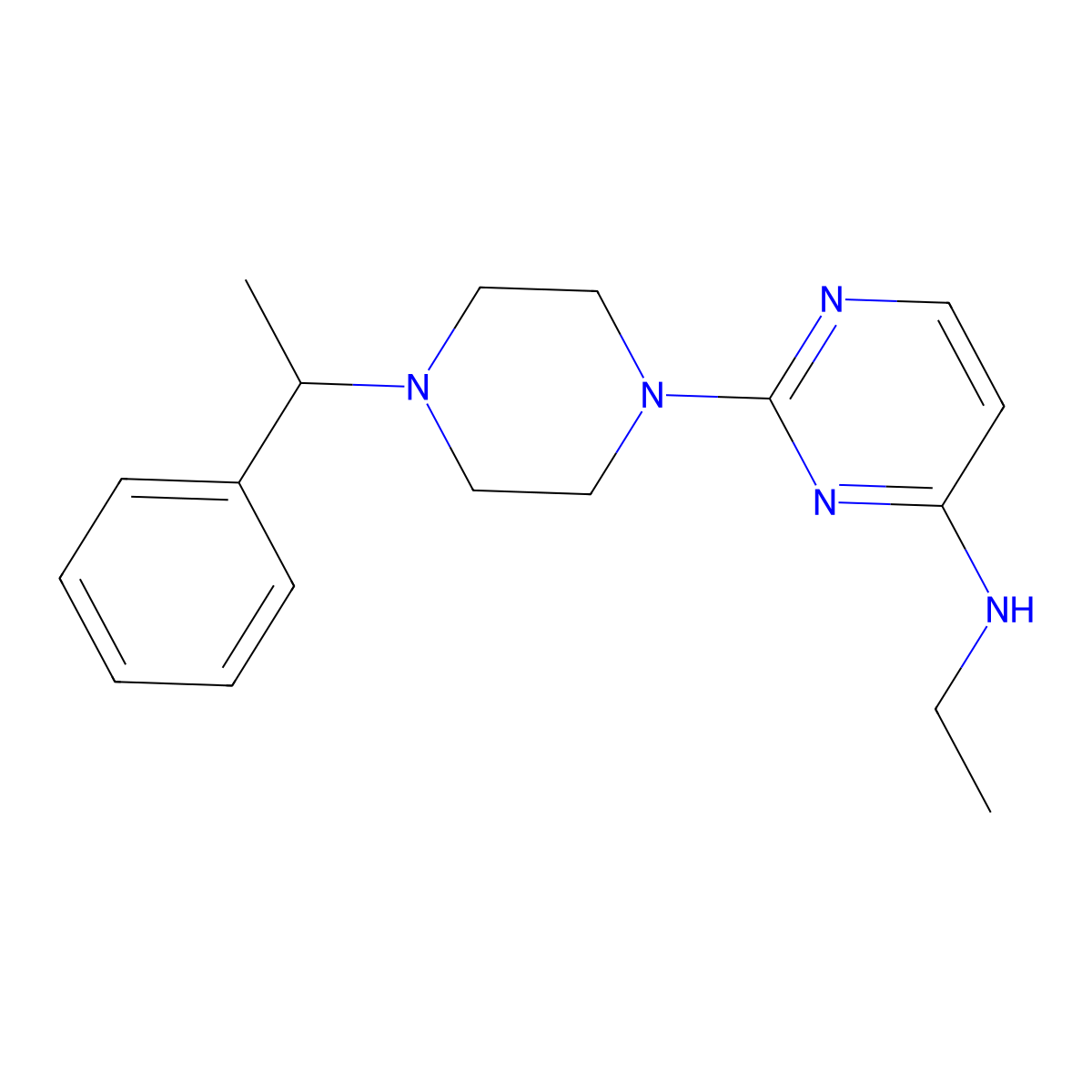 N-ethyl-2-[4-(1-phenylethyl)piperazin-1-yl]pyrimidin-4-amine molecular structure, CAS 2549030-67-1