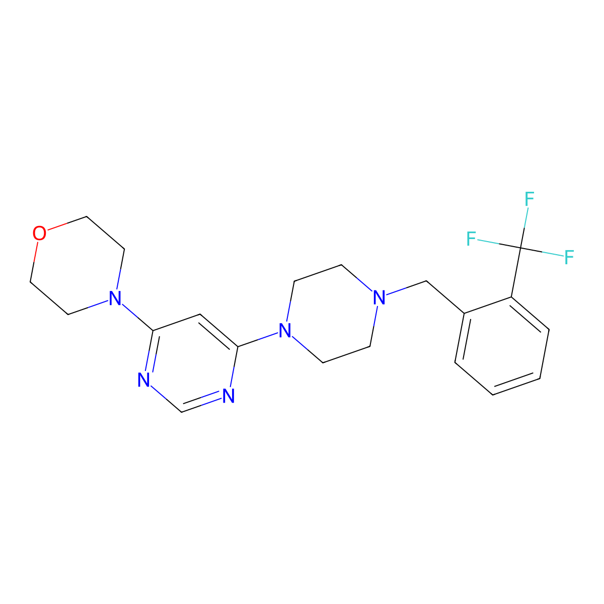 4-[6-(4-{[2-(Trifluoromethyl)phenyl]methyl}piperazin-1-yl)pyrimidin-4-yl]morpholine molecular structure, CAS 2549030-69-3