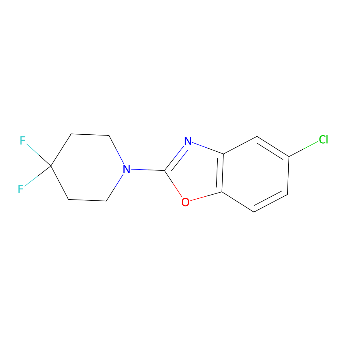 5-Chloro-2-(4,4-difluoropiperidin-1-yl)-1,3-benzoxazole molecular structure, CAS 2549030-70-6