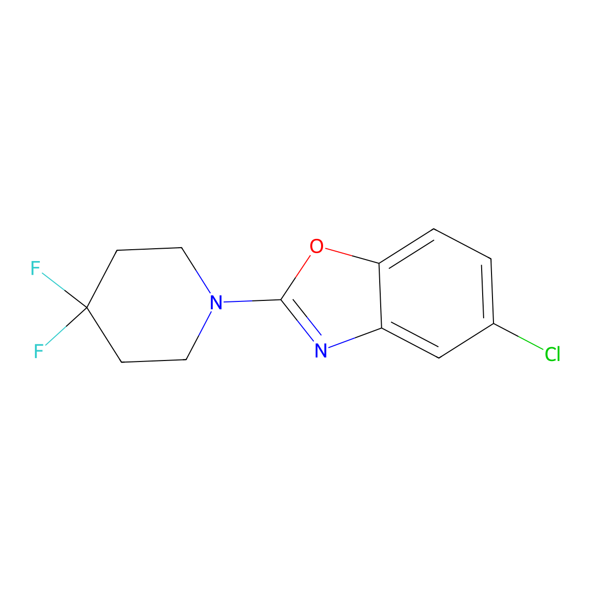 5-Chloro-2-(4,4-difluoropiperidin-1-yl)-1,3-benzoxazole molecular structure, CAS 2549030-70-6