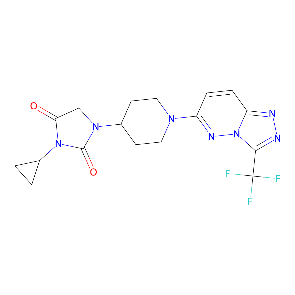 3-Cyclopropyl-1-{1-[3-(trifluoromethyl)-[1,2,4]triazolo[4,3-b]pyridazin-6-yl]piperidin-4-yl}imidazolidine-2,4-dione molecular structure, CAS 2549030-72-8