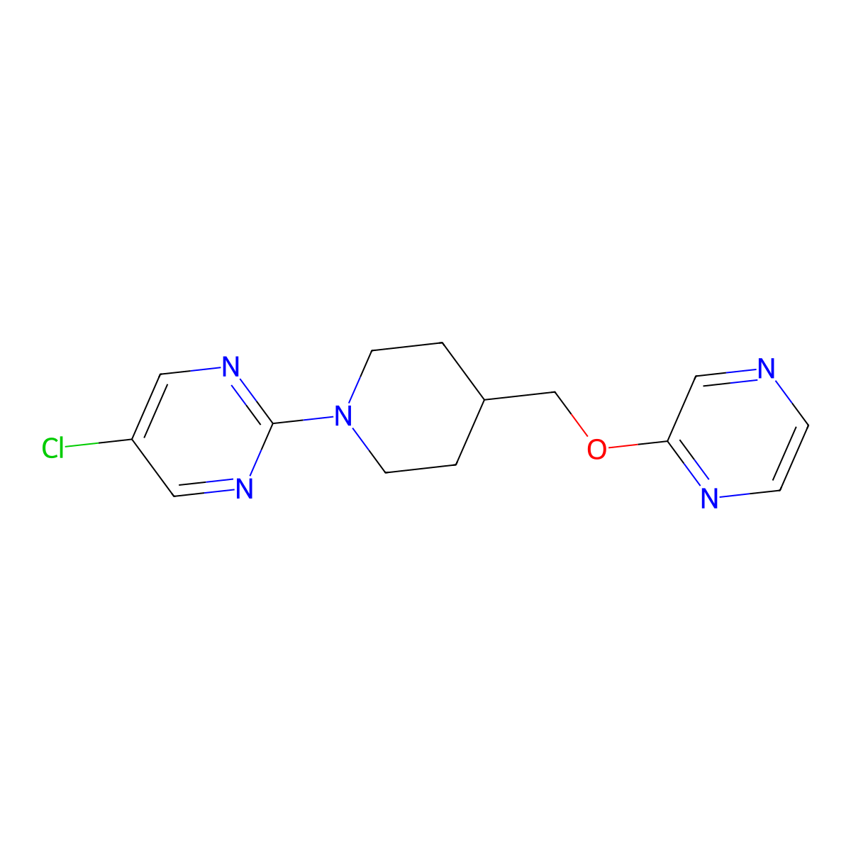5-Chloro-2-{4-[(pyrazin-2-yloxy)methyl]piperidin-1-yl}pyrimidine molecular structure, CAS 2549030-74-0