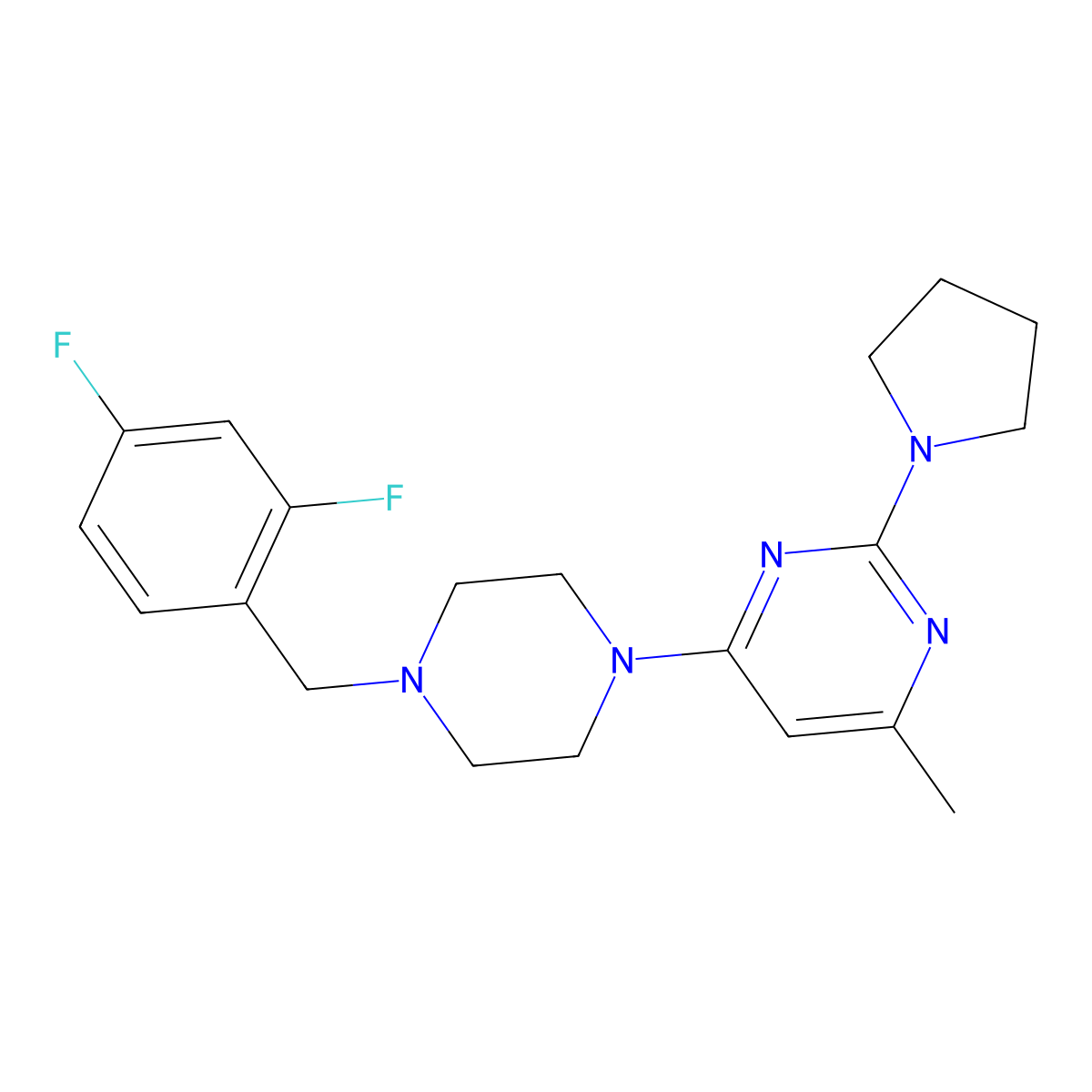 4-{4-[(2,4-Difluorophenyl)methyl]piperazin-1-yl}-6-methyl-2-(pyrrolidin-1-yl)pyrimidine molecular structure, CAS 2549030-79-5