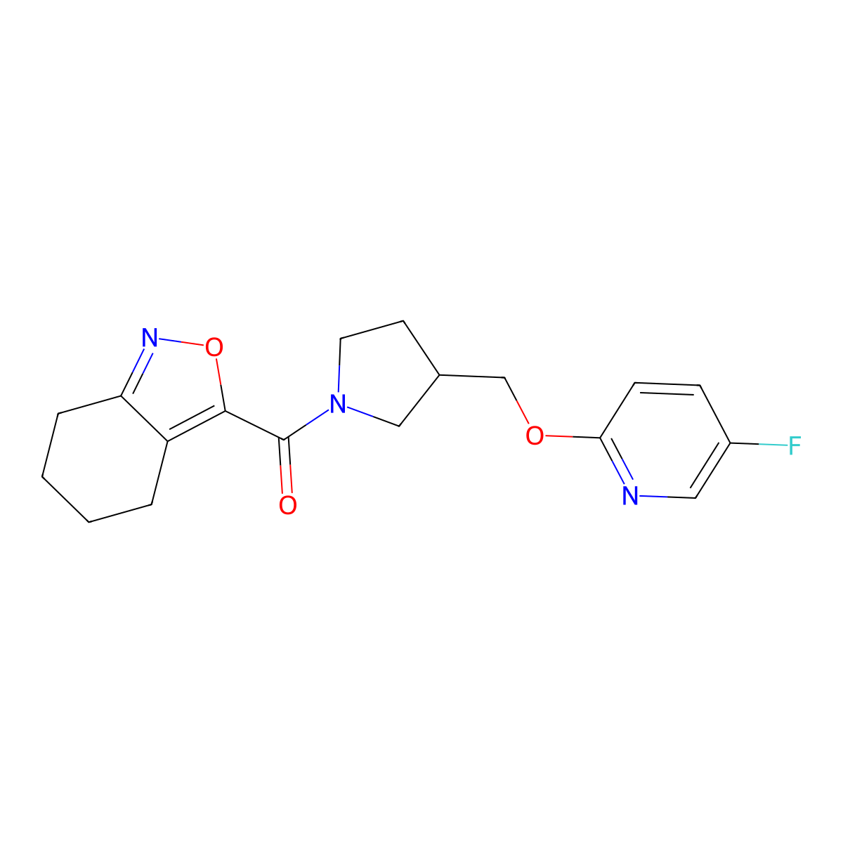 3-(3-{[(5-Fluoropyridin-2-yl)oxy]methyl}pyrrolidine-1-carbonyl)-4,5,6,7-tetrahydro-2,1-benzoxazole molecular structure, CAS 2549030-86-4