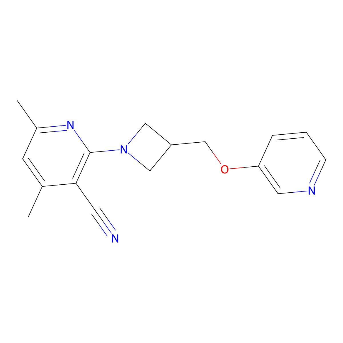 4,6-Dimethyl-2-{3-[(pyridin-3-yloxy)methyl]azetidin-1-yl}pyridine-3-carbonitrile molecular structure, CAS 2549030-87-5