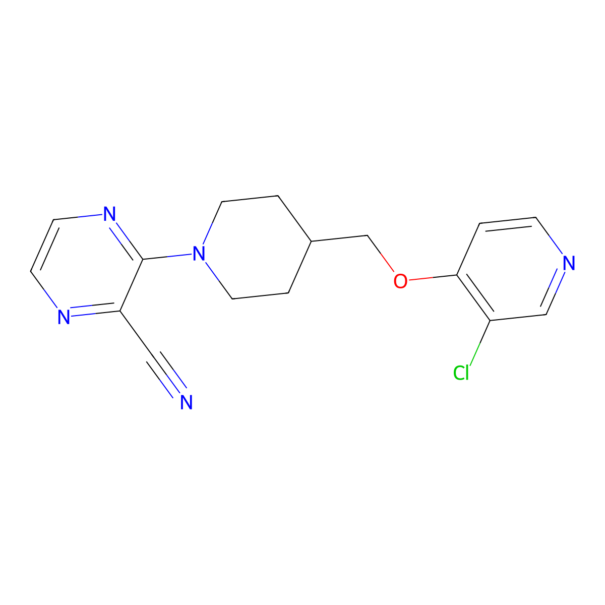 3-(4-{[(3-Chloropyridin-4-yl)oxy]methyl}piperidin-1-yl)pyrazine-2-carbonitrile molecular structure, CAS 2549030-90-0