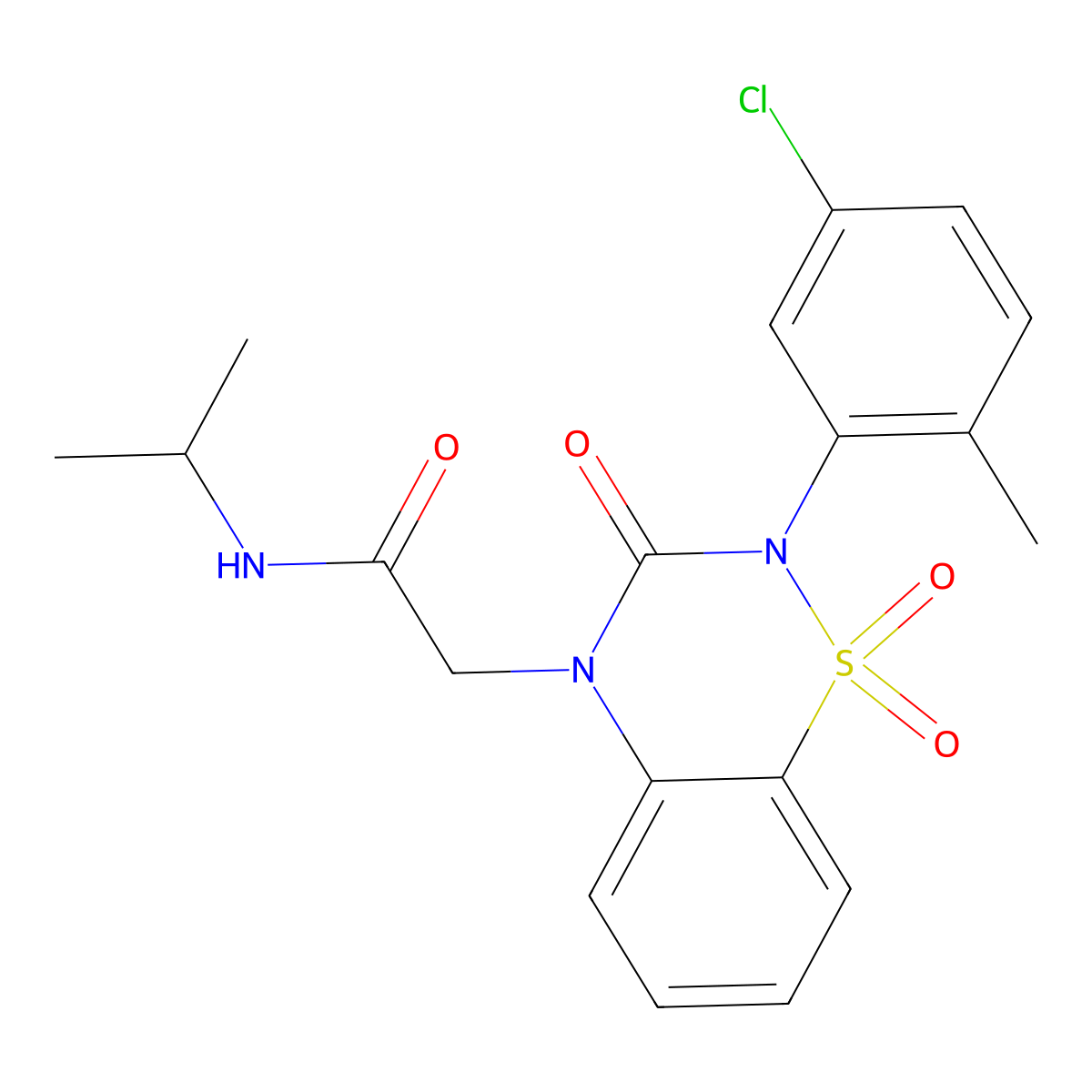 2-[2-(5-chloro-2-methylphenyl)-1,1,3-trioxo-3,4-dihydro-2H-1lambda6,2,4-benzothiadiazin-4-yl]-N-(propan-2-yl)acetamide molecular structure, CAS 2549030-92-2