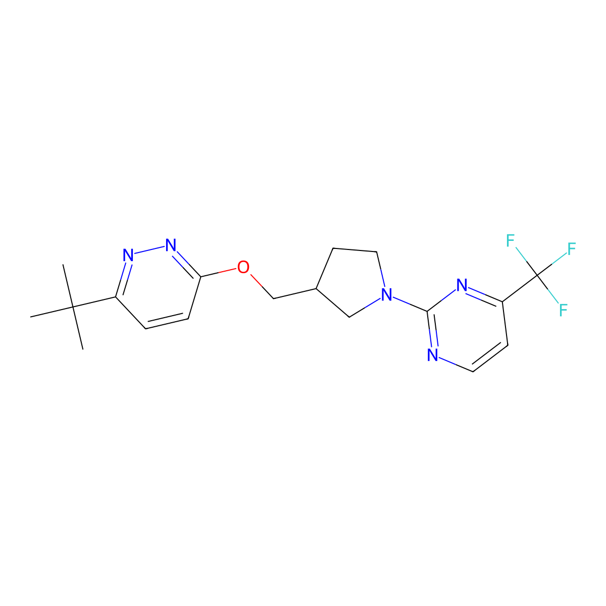 2-(3-{[(6-Tert-butylpyridazin-3-yl)oxy]methyl}pyrrolidin-1-yl)-4-(trifluoromethyl)pyrimidine molecular structure, CAS 2549030-93-3