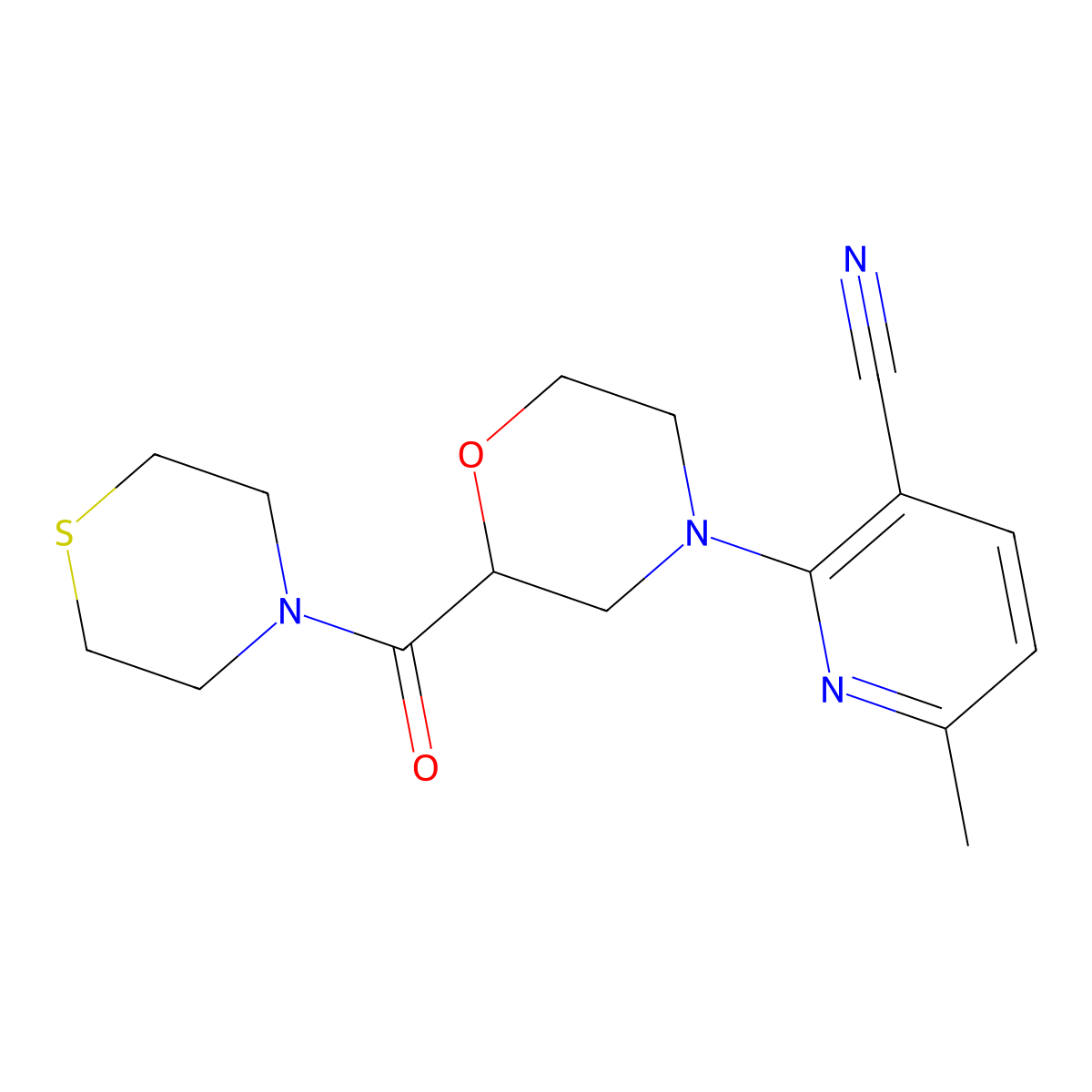 6-Methyl-2-[2-(thiomorpholine-4-carbonyl)morpholin-4-yl]pyridine-3-carbonitrile molecular structure, CAS 2549031-00-5