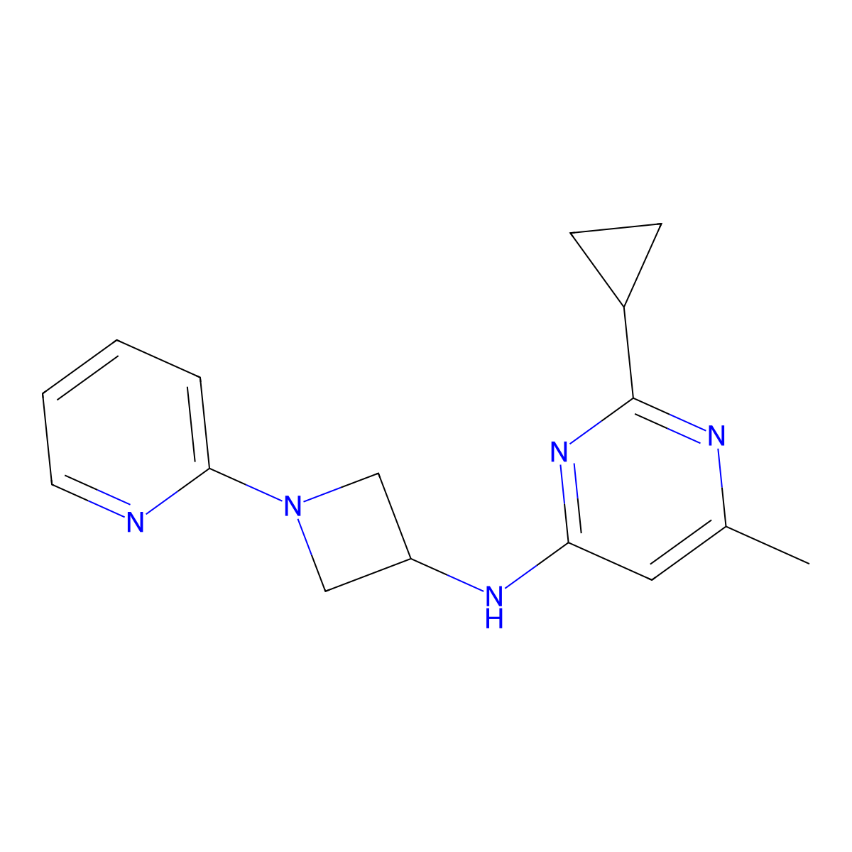 2-cyclopropyl-6-methyl-N-[1-(pyridin-2-yl)azetidin-3-yl]pyrimidin-4-amine molecular structure, CAS 2549031-01-6