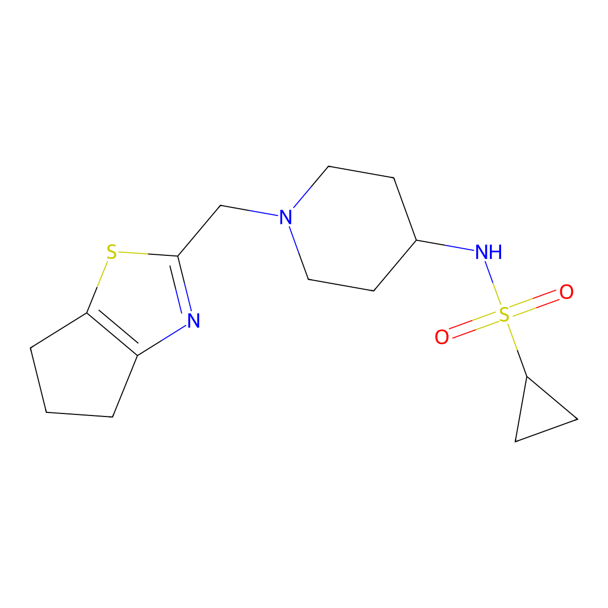 N-[1-({4H,5H,6H-cyclopenta[d][1,3]thiazol-2-yl}methyl)piperidin-4-yl]cyclopropanesulfonamide molecular structure, CAS 2549031-05-0