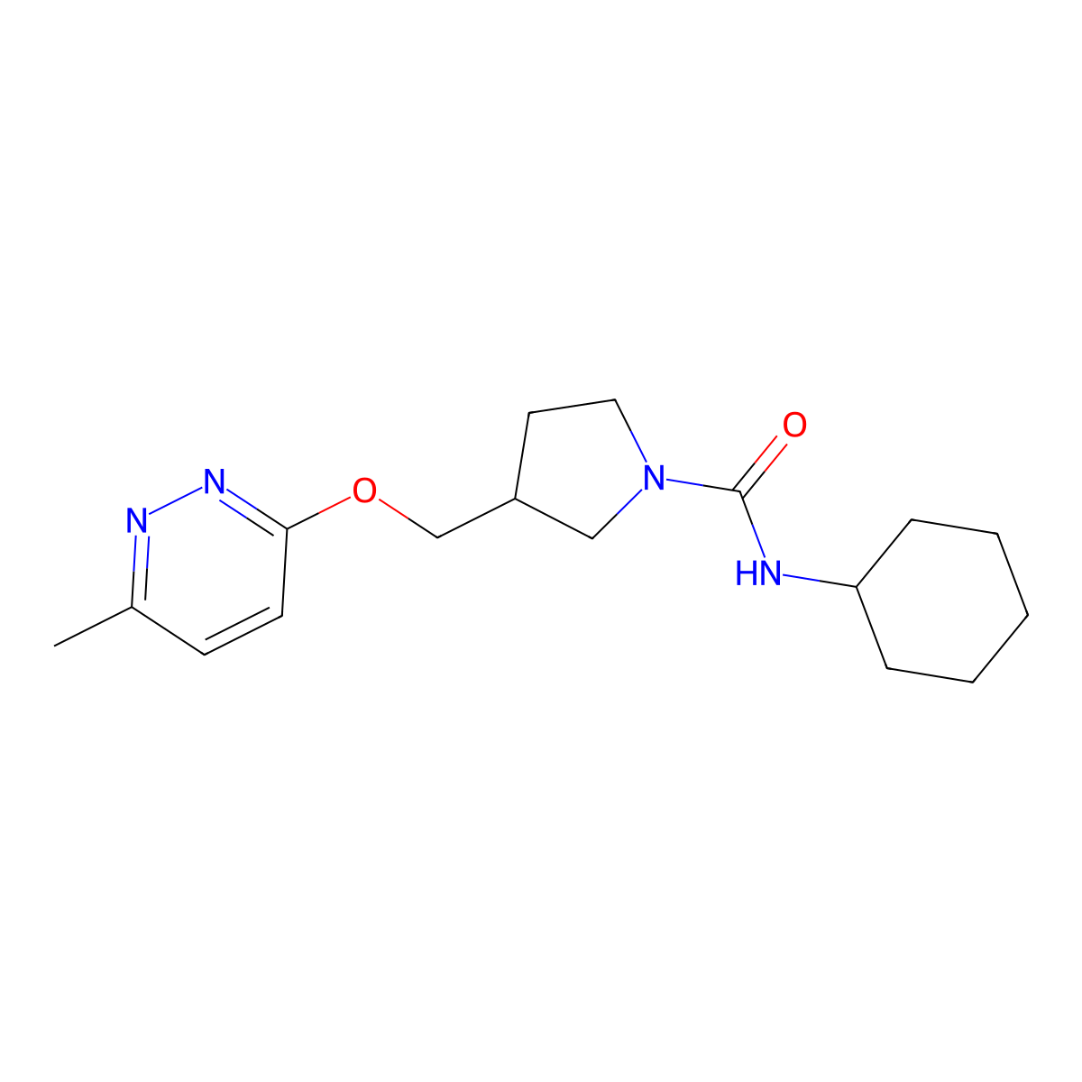 N-cyclohexyl-3-{[(6-methylpyridazin-3-yl)oxy]methyl}pyrrolidine-1-carboxamide molecular structure, CAS 2549031-07-2