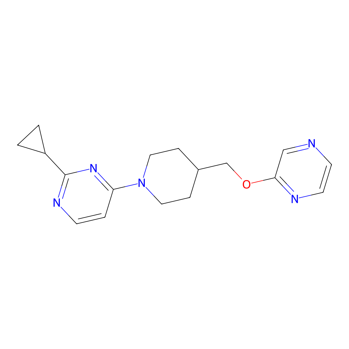 2-Cyclopropyl-4-{4-[(pyrazin-2-yloxy)methyl]piperidin-1-yl}pyrimidine molecular structure, CAS 2549031-11-8