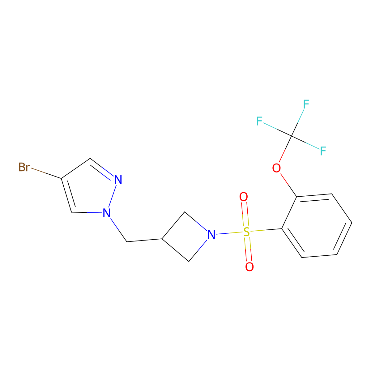 4-bromo-1-({1-[2-(trifluoromethoxy)benzenesulfonyl]azetidin-3-yl}methyl)-1H-pyrazole molecular structure, CAS 2549031-12-9