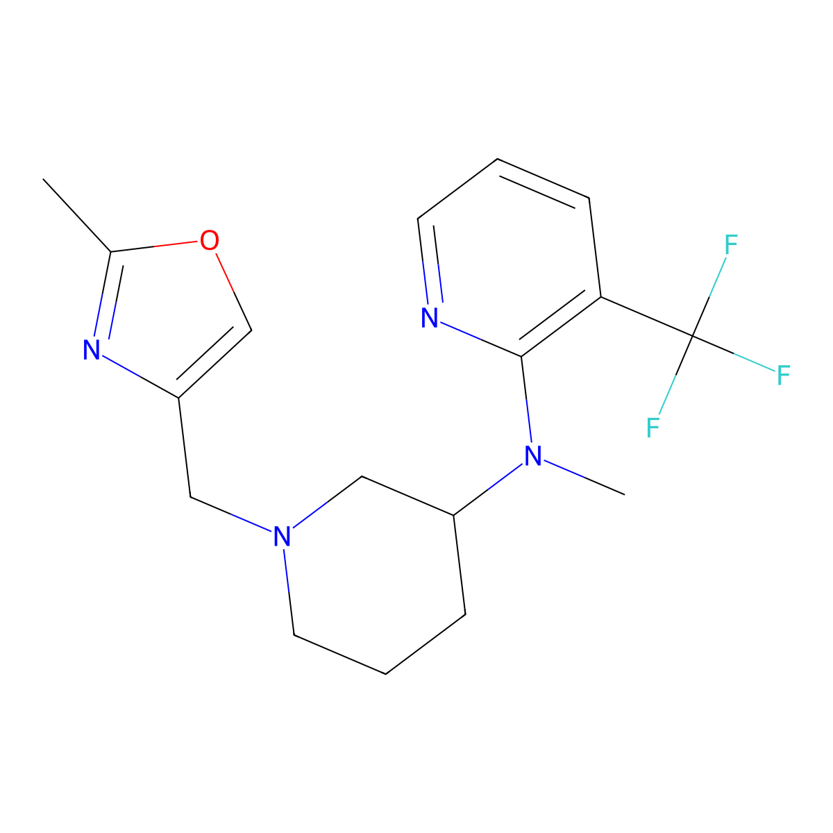 N-methyl-N-{1-[(2-methyl-1,3-oxazol-4-yl)methyl]piperidin-3-yl}-3-(trifluoromethyl)pyridin-2-amine molecular structure, CAS 2549031-13-0
