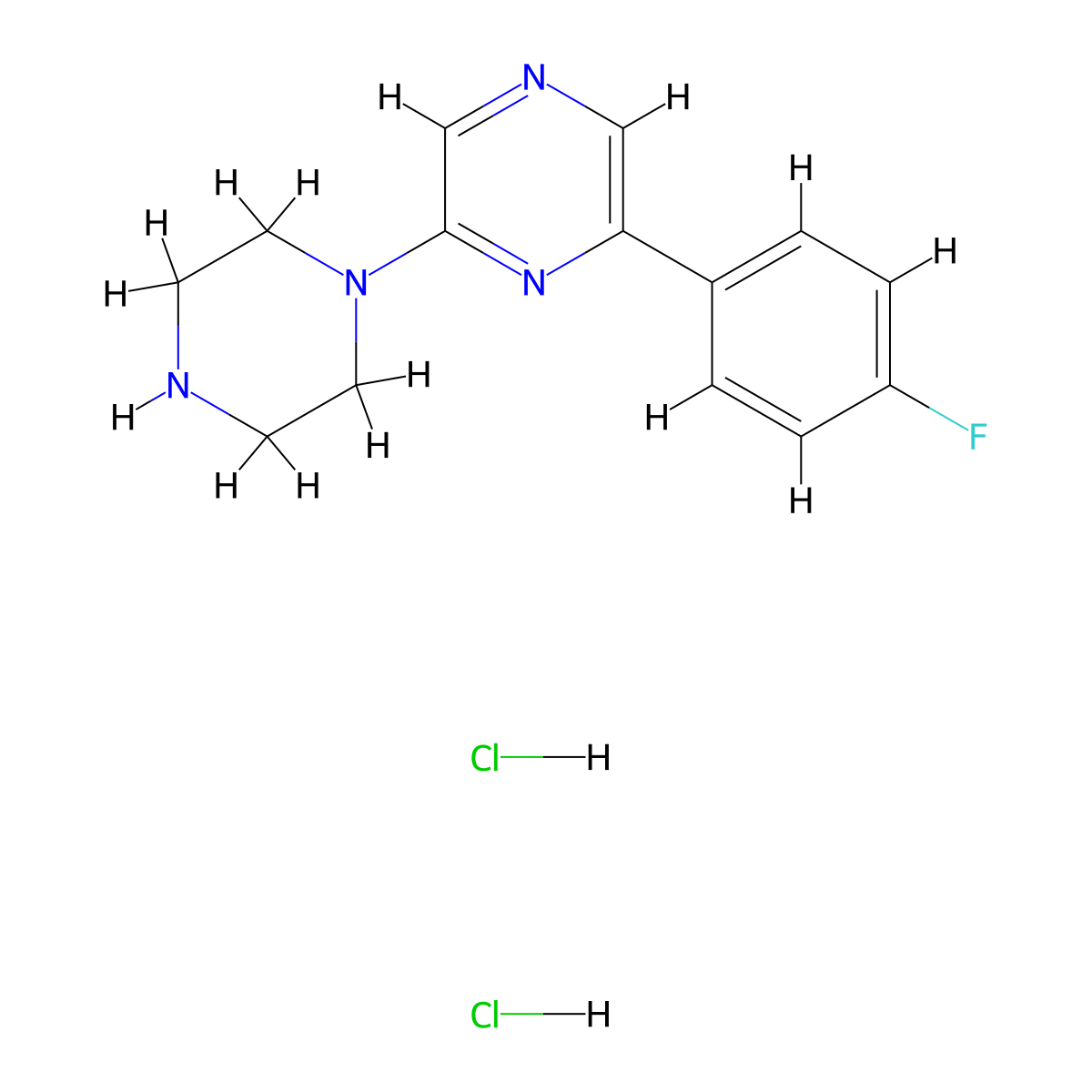 2-(4-Fluorophenyl)-6-(piperazin-1-yl)pyrazine dihydrochloride molecular structure, CAS 2549031-14-1