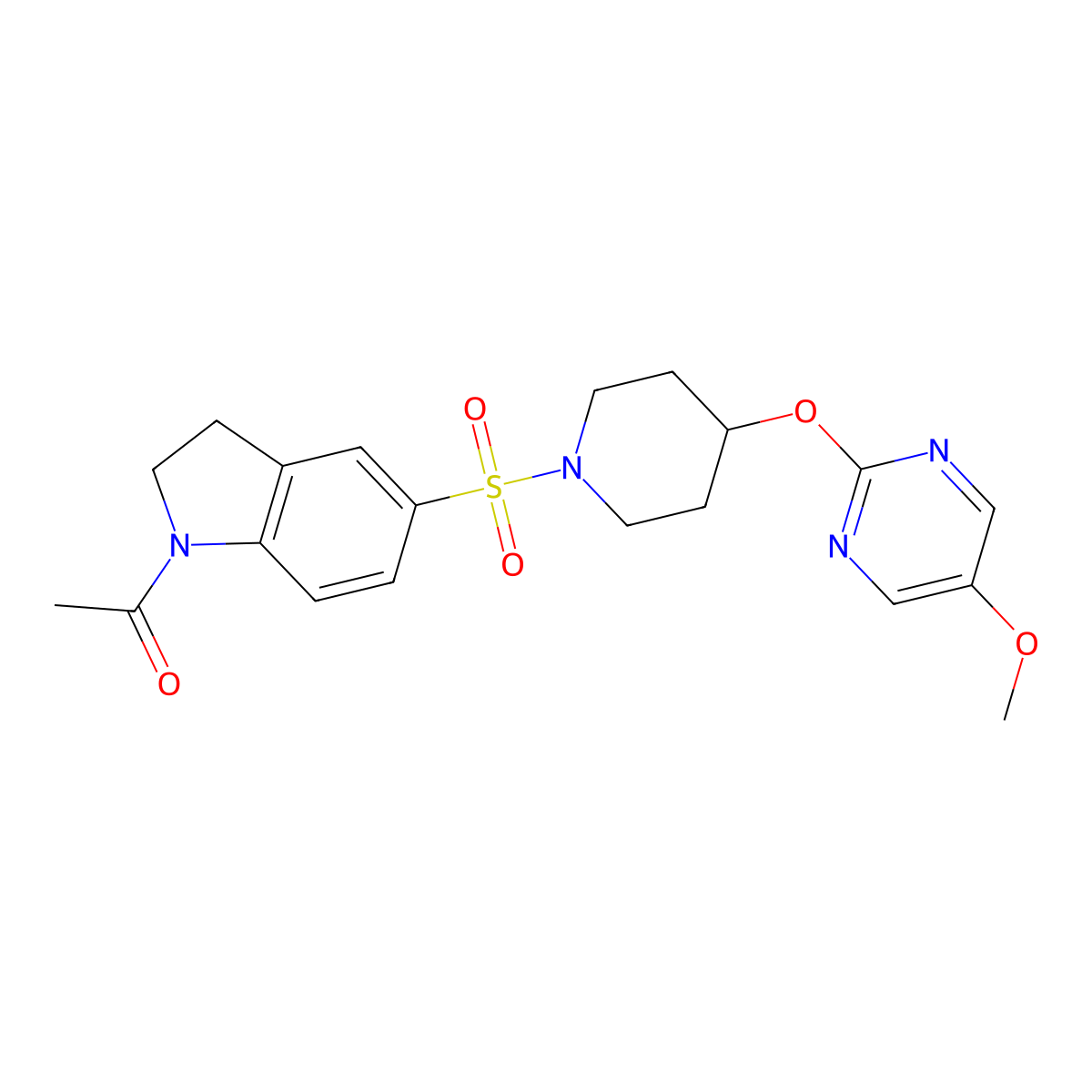 1-[5-({4-[(5-methoxypyrimidin-2-yl)oxy]piperidin-1-yl}sulfonyl)-2,3-dihydro-1H-indol-1-yl]ethan-1-one molecular structure, CAS 2549031-18-5
