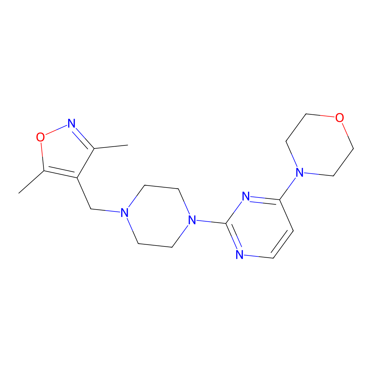 4-(2-{4-[(3,5-Dimethyl-1,2-oxazol-4-yl)methyl]piperazin-1-yl}pyrimidin-4-yl)morpholine molecular structure, CAS 2549031-20-9