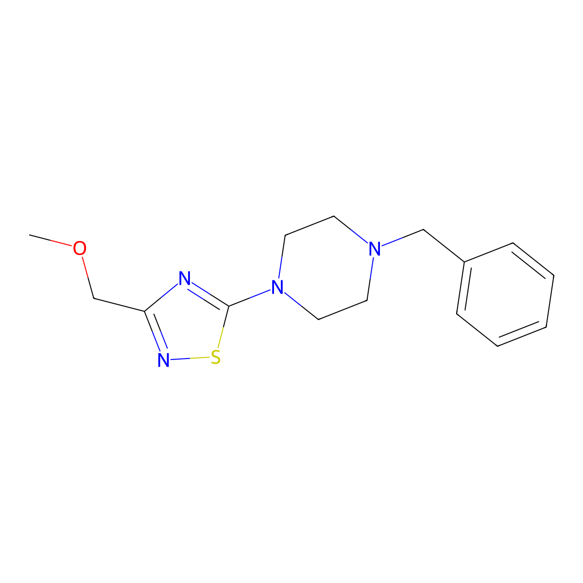 1-Benzyl-4-[3-(methoxymethyl)-1,2,4-thiadiazol-5-yl]piperazine molecular structure, CAS 2549031-21-0