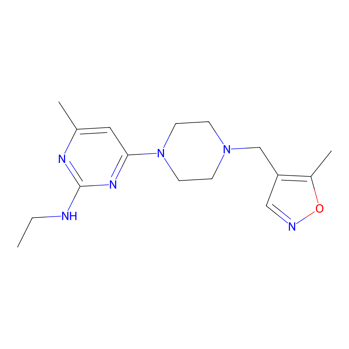 N-ethyl-4-methyl-6-{4-[(5-methyl-1,2-oxazol-4-yl)methyl]piperazin-1-yl}pyrimidin-2-amine molecular structure, CAS 2549031-25-4