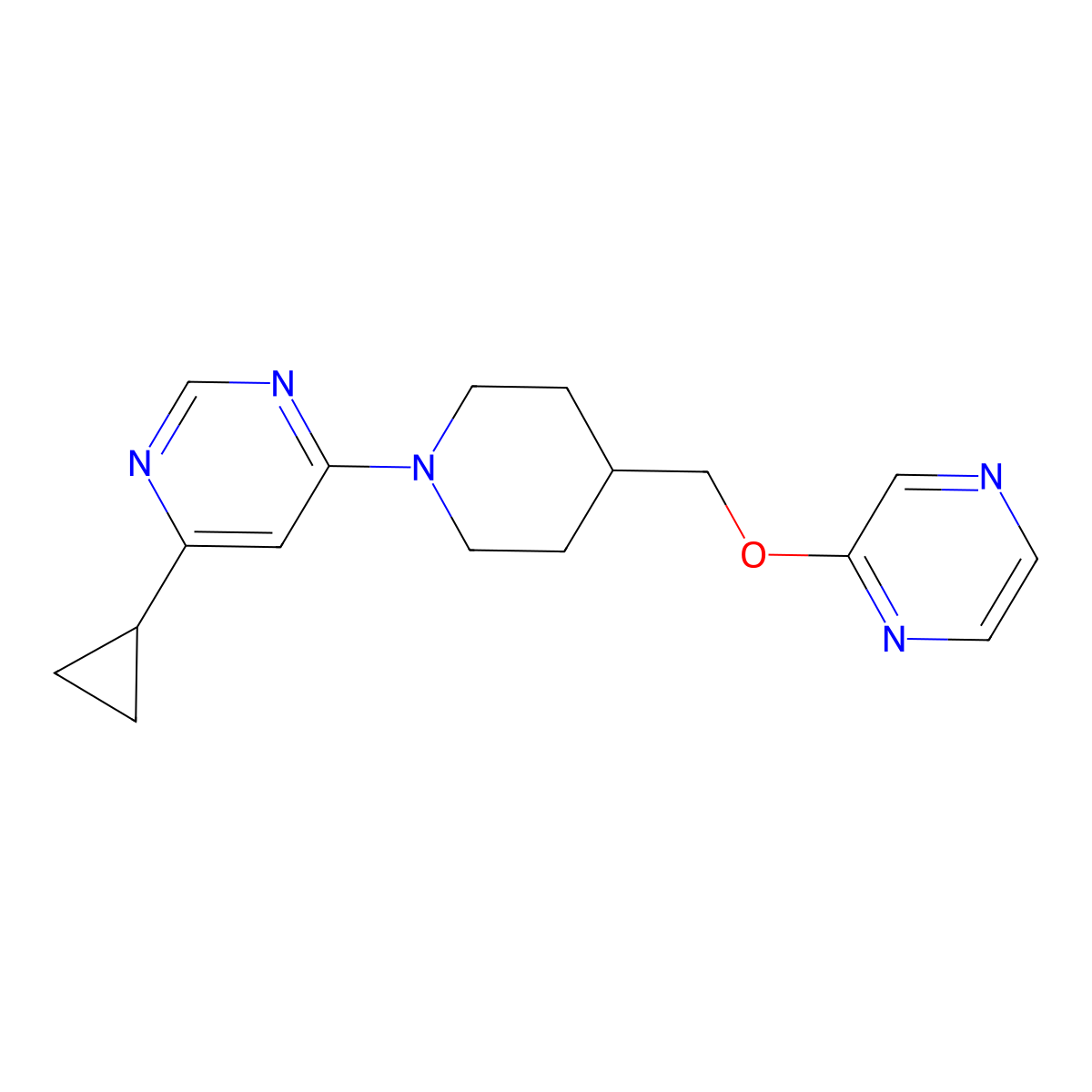 4-Cyclopropyl-6-{4-[(pyrazin-2-yloxy)methyl]piperidin-1-yl}pyrimidine molecular structure, CAS 2549031-26-5