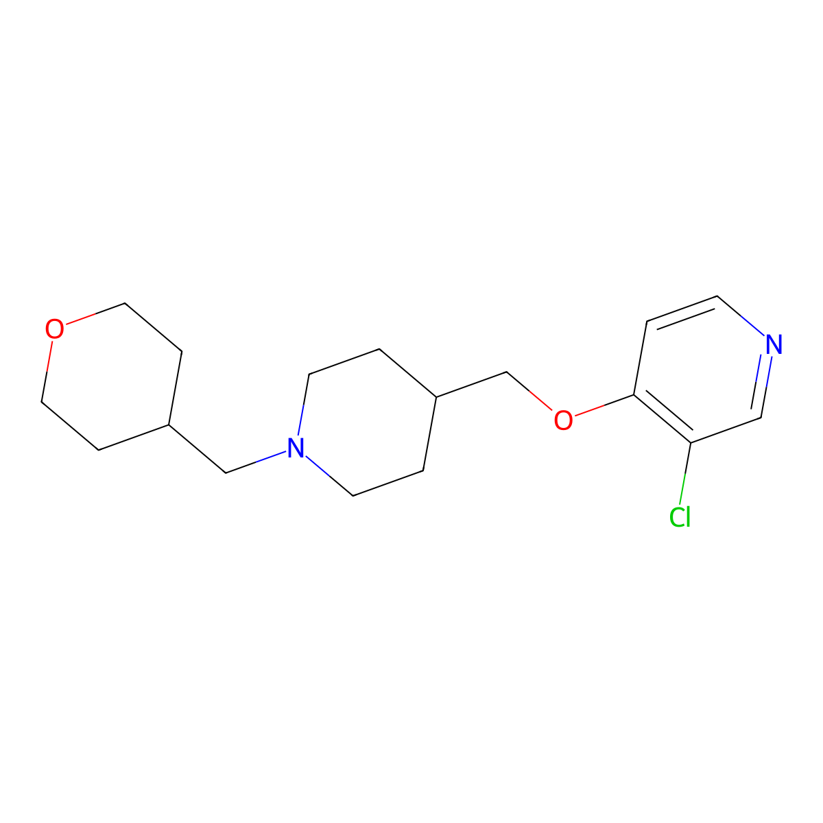 3-Chloro-4-({1-[(oxan-4-yl)methyl]piperidin-4-yl}methoxy)pyridine molecular structure, CAS 2549031-29-8