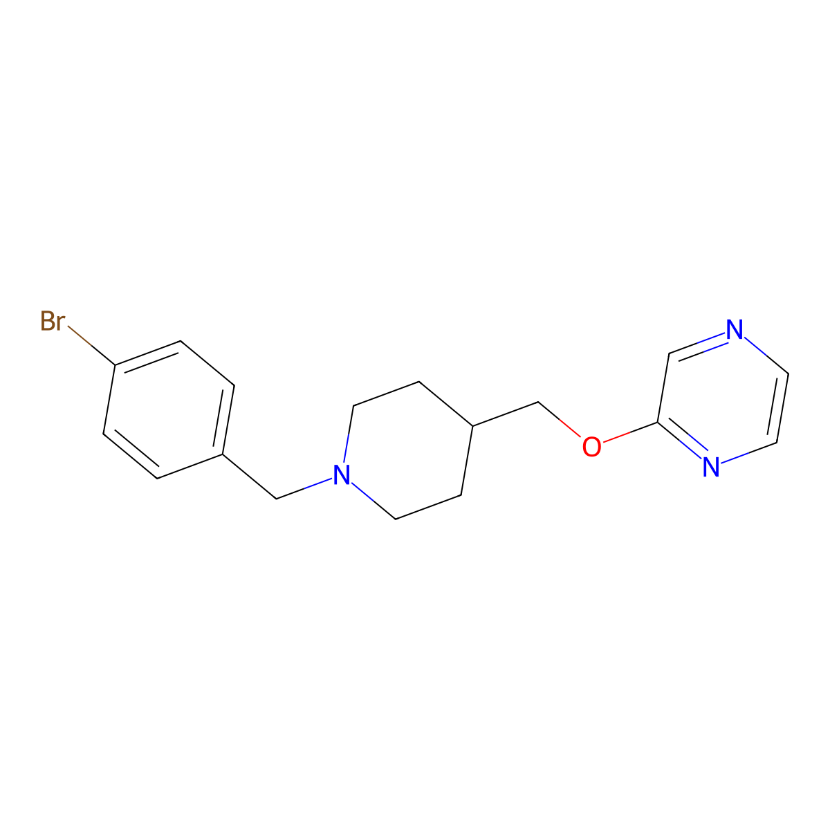 2-({1-[(4-Bromophenyl)methyl]piperidin-4-yl}methoxy)pyrazine molecular structure, CAS 2549031-33-4