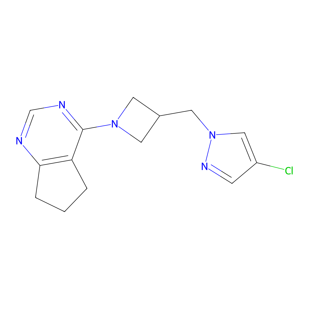 4-chloro-1-[(1-{5H,6H,7H-cyclopenta[d]pyrimidin-4-yl}azetidin-3-yl)methyl]-1H-pyrazole molecular structure, CAS 2549031-35-6